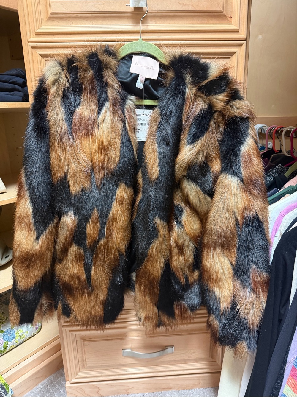 Hutch Faux Fur Coat - Black and Brown - Picture 1 of 5